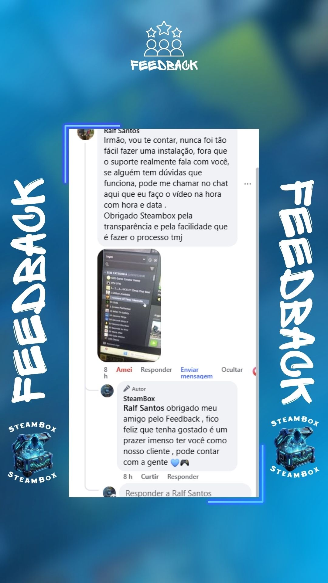 Feedback de cliente da Steambox 6